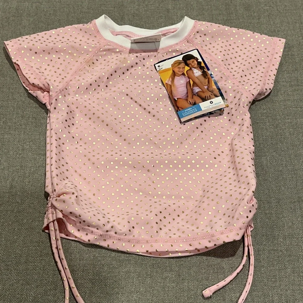 Snapper Rock Girls' Pink Gold Polka Dots Crop Bikini Top Only, Size 4, Imperfect